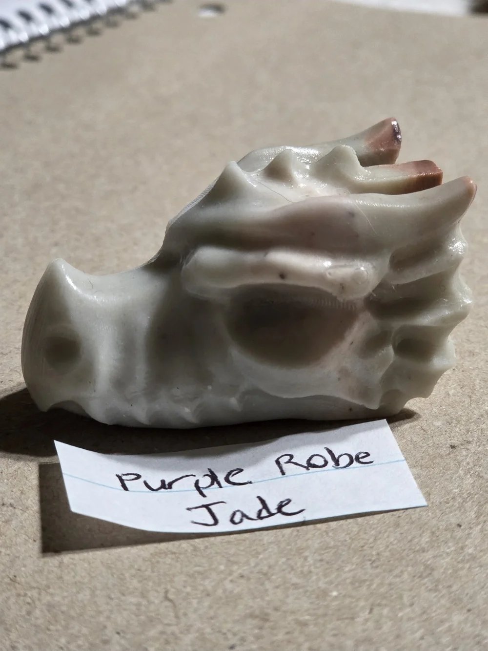 Detailed Purple Robe Jade Crystal Carved Dragon Head Stone Sculpture Decor